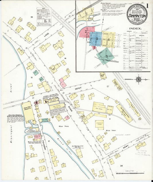 Sanborn Fire Insurance Map from Swanton, Franklin County, Vermont (1909), Sheet #0001 - Complete Map Set gallery image, historic Sanborn map, vintage wall art, Vermont Vermont
