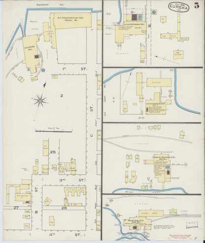 Sanborn Fire Insurance Map from Eureka, Humboldt County, California (1886), Sheet #0005 - Complete Map Set gallery image, historic Sanborn map, vintage wall art, California California
