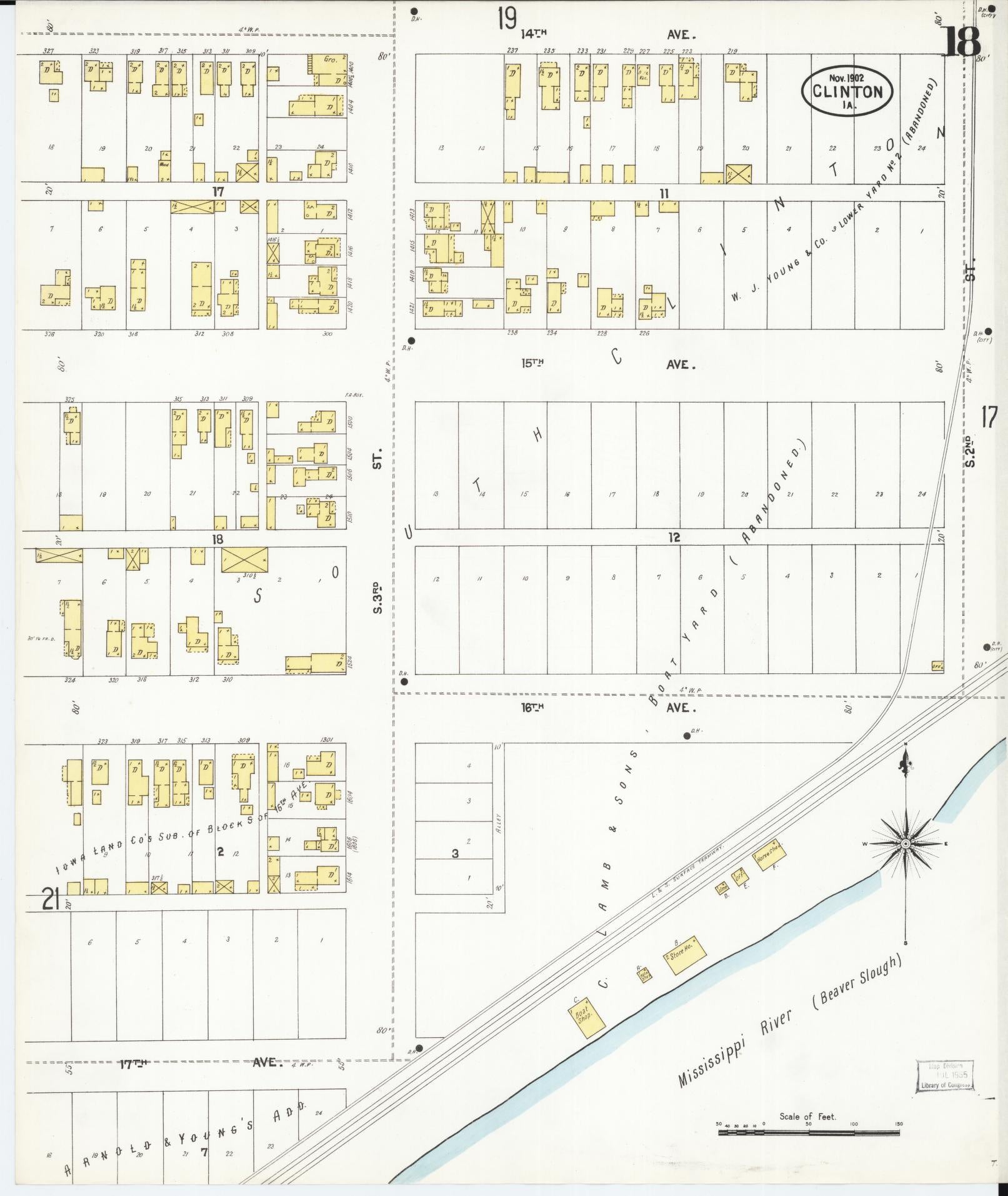 Sanborn Fire Insurance Map from Clinton, Clinton County, Iowa (1902), Sheet #0018 - Historic Sanborn Fire Insurance Map Print, vintage old map wall art