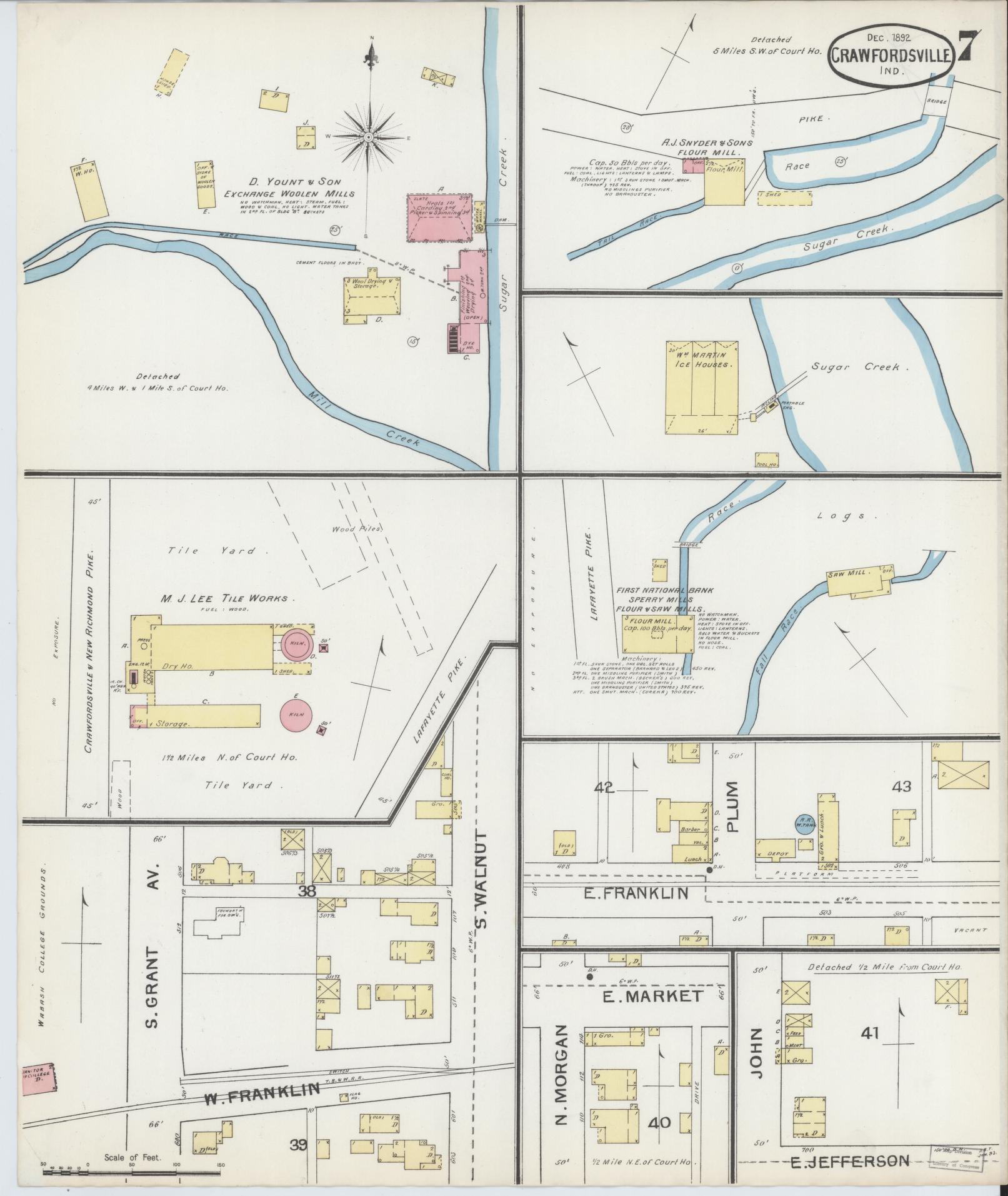 Sanborn Fire Insurance Map from Crawfordsville, Montgomery County, Indiana (1887), Sheet #0007 - Historic Sanborn Fire Insurance Map Print, vintage old map wall art, antique decor, genealogy gift, Indiana Indiana map