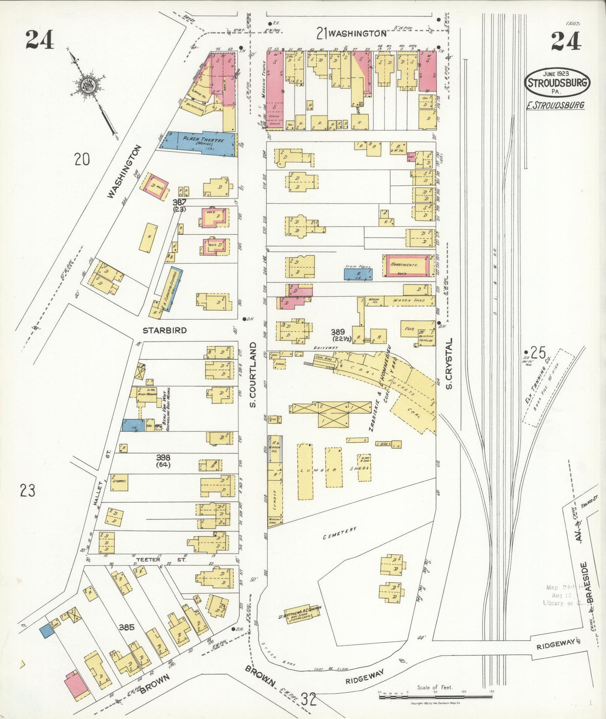 Sanborn Fire Insurance Map from Stroudsburg, Monroe County, Pennsylvania (1923), Sheet #0024 - Complete Map Set gallery image, historic Sanborn map, vintage wall art, Pennsylvania Pennsylvania