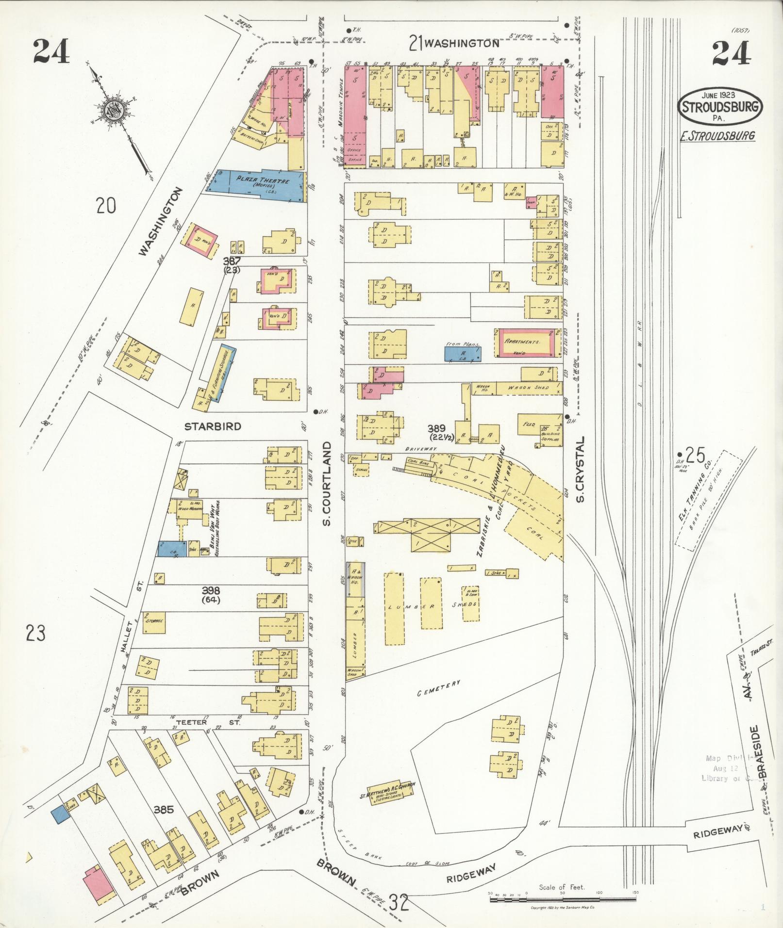 Sanborn Fire Insurance Map from Stroudsburg, Monroe County, Pennsylvania (1923), Sheet #0024 - Complete Map Set gallery image, historic Sanborn map, vintage wall art, Pennsylvania Pennsylvania