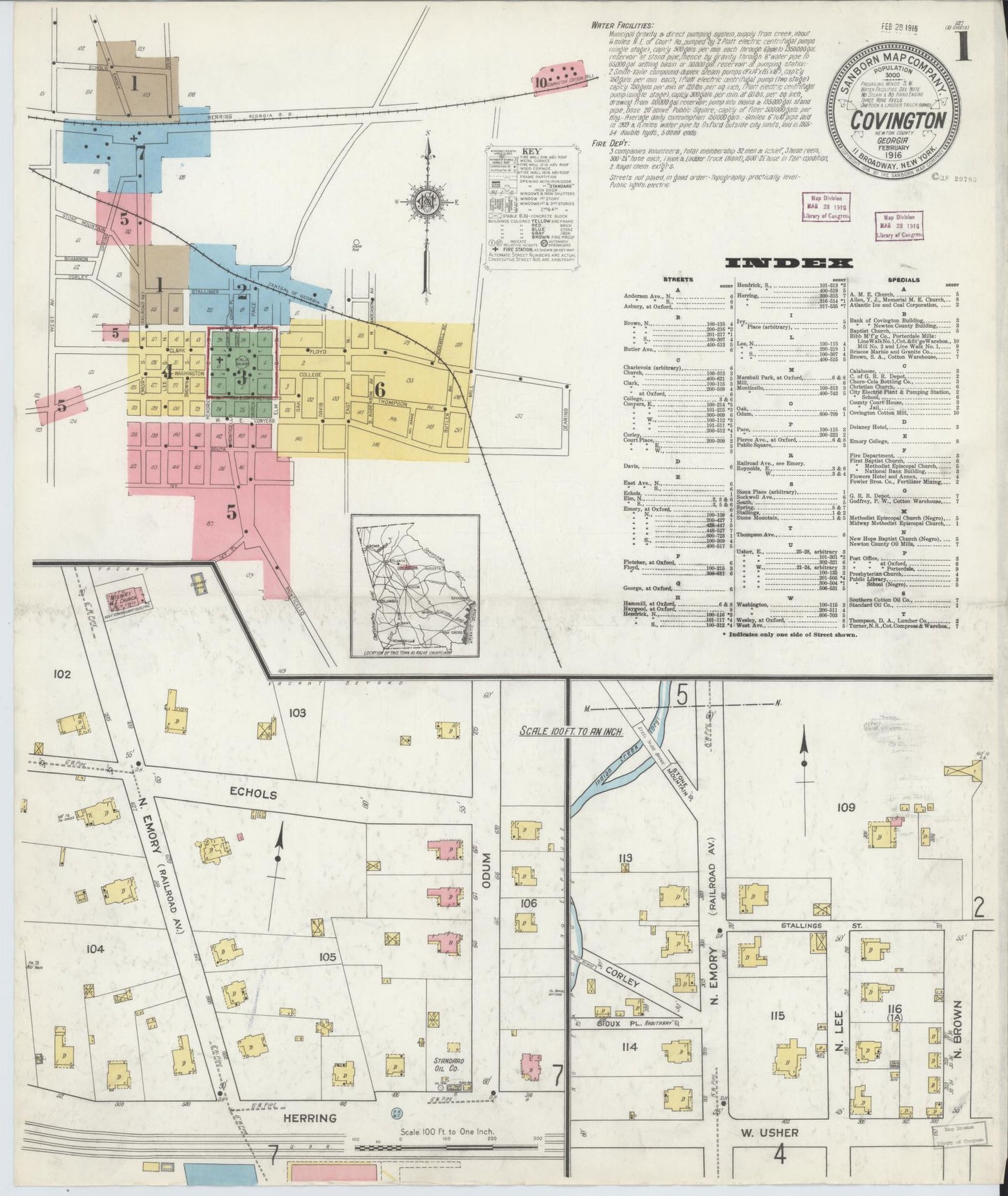Sanborn Fire Insurance Map from Covington, Newton County, Georgia (1916), Sheet #0001 - Complete Map Set gallery image, historic Sanborn map, vintage wall art, Georgia Georgia