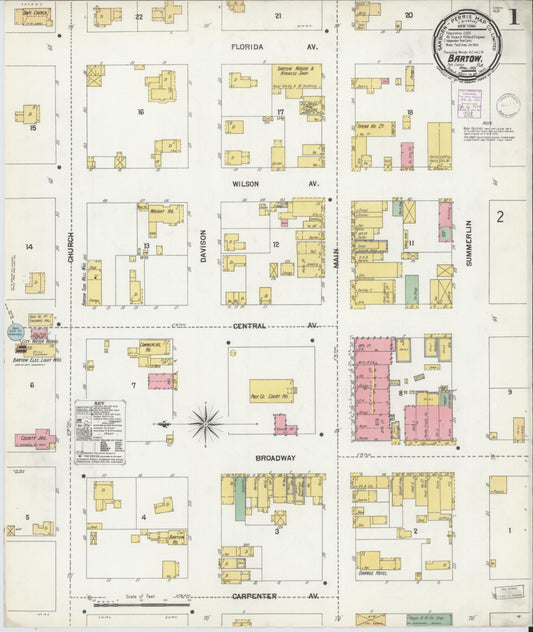 Sanborn Fire Insurance Map from Bartow, Polk County, Florida (1901), Sheet #0001 - Complete Map Set gallery image, historic Sanborn map, vintage wall art, Florida Florida