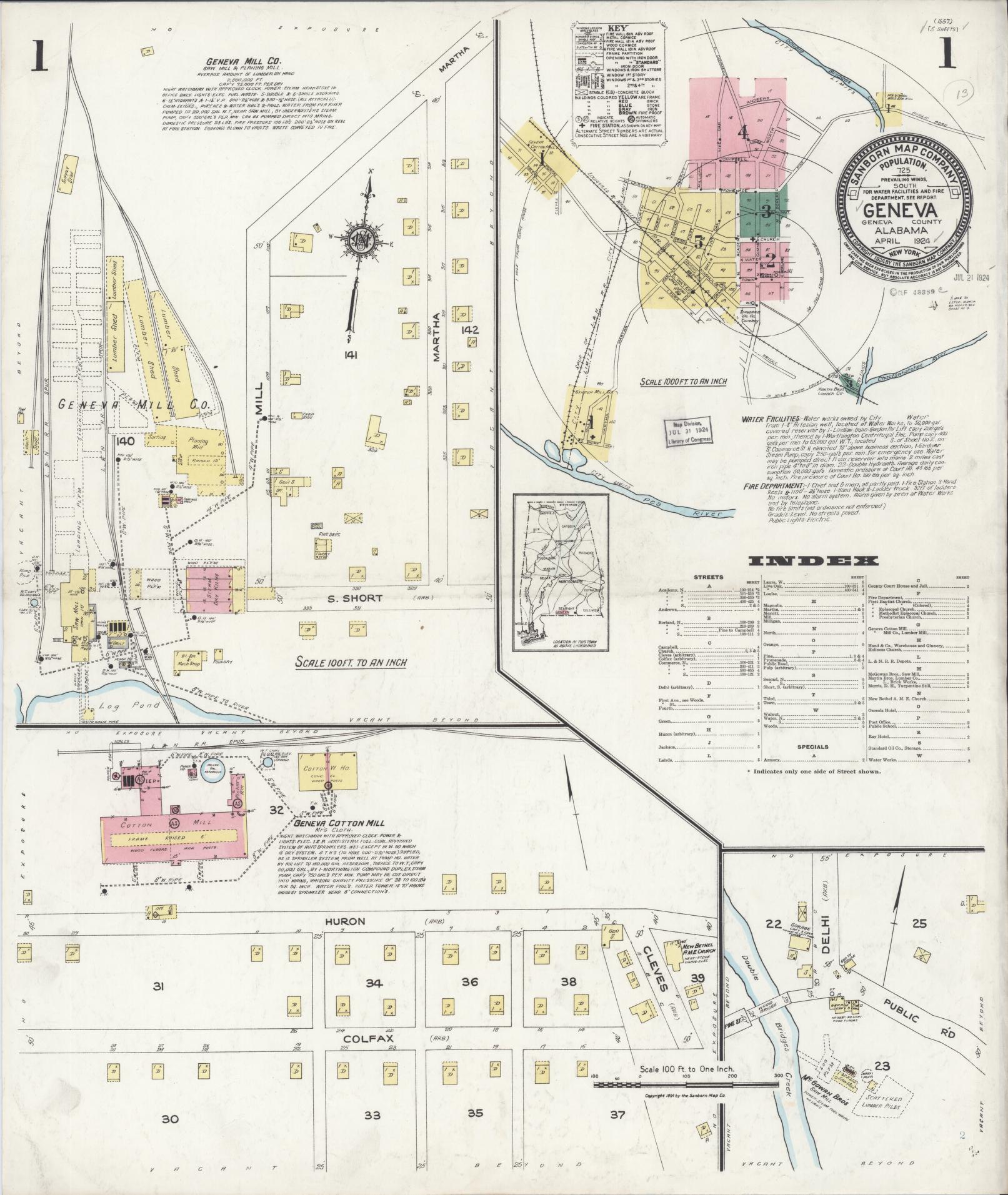 Sanborn Fire Insurance Map from Geneva, Geneva County, Alabama. (1924) – Historic Sanborn Fire Insurance Map Print
