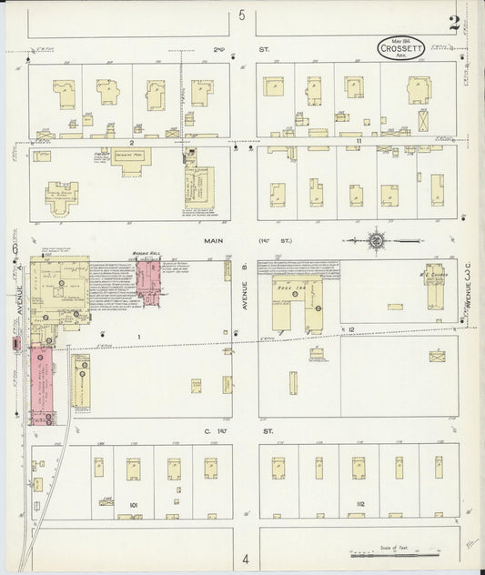 Sanborn Fire Insurance Map from Crossett, Ashley County, Arkansas (1914), Sheet #0002 - Historic Sanborn Fire Insurance Map Print, vintage old map wall art, antique decor, genealogy gift, Arkansas Arkansas map