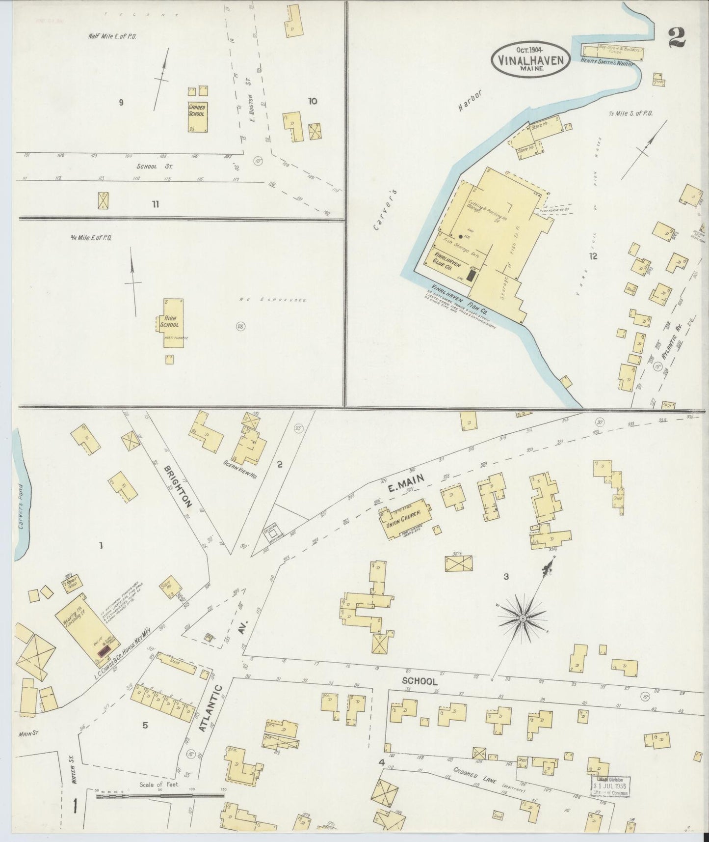 Sanborn Fire Insurance Map from Vinalhaven, Knox County, Maine (1904), Sheet #0002 - Historic Sanborn Fire Insurance Map Print, vintage old map wall art, antique decor, genealogy gift, Maine Maine map