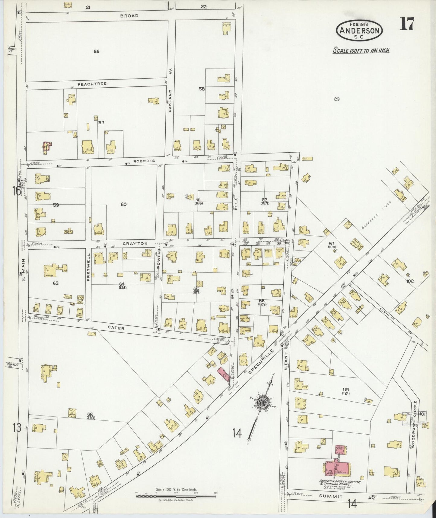 Sanborn Fire Insurance Map from Anderson, Anderson County, South Carolina (1918), Sheet #0017 - Complete Map Set gallery image, historic Sanborn map, vintage wall art, South Carolina South Carolina