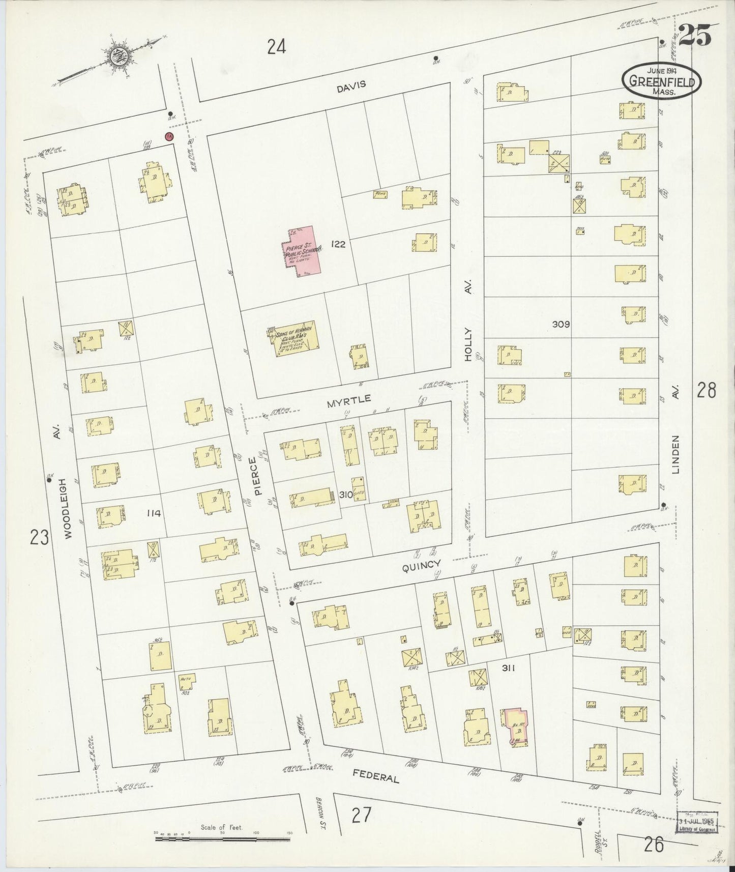 Sanborn Fire Insurance Map from Greenfield, Franklin County, Massachusetts (1914), Sheet #0025 - Complete Map Set gallery image, historic Sanborn map, vintage wall art, Massachusetts Massachusetts
