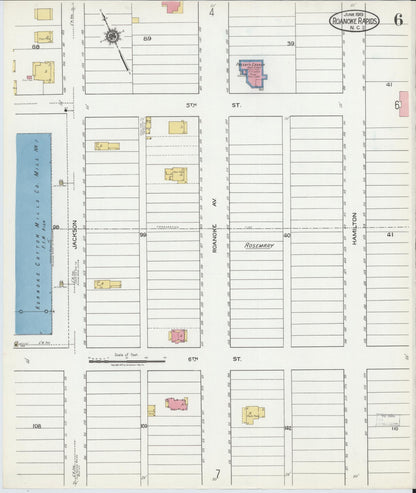 Sanborn Fire Insurance Map from Roanoke Rapids, Halifax County, North Carolina (1919), Sheet #0006 - Historic Sanborn Fire Insurance Map Print, vintage old map wall art, antique decor, genealogy gift, North Carolina North Carolina map