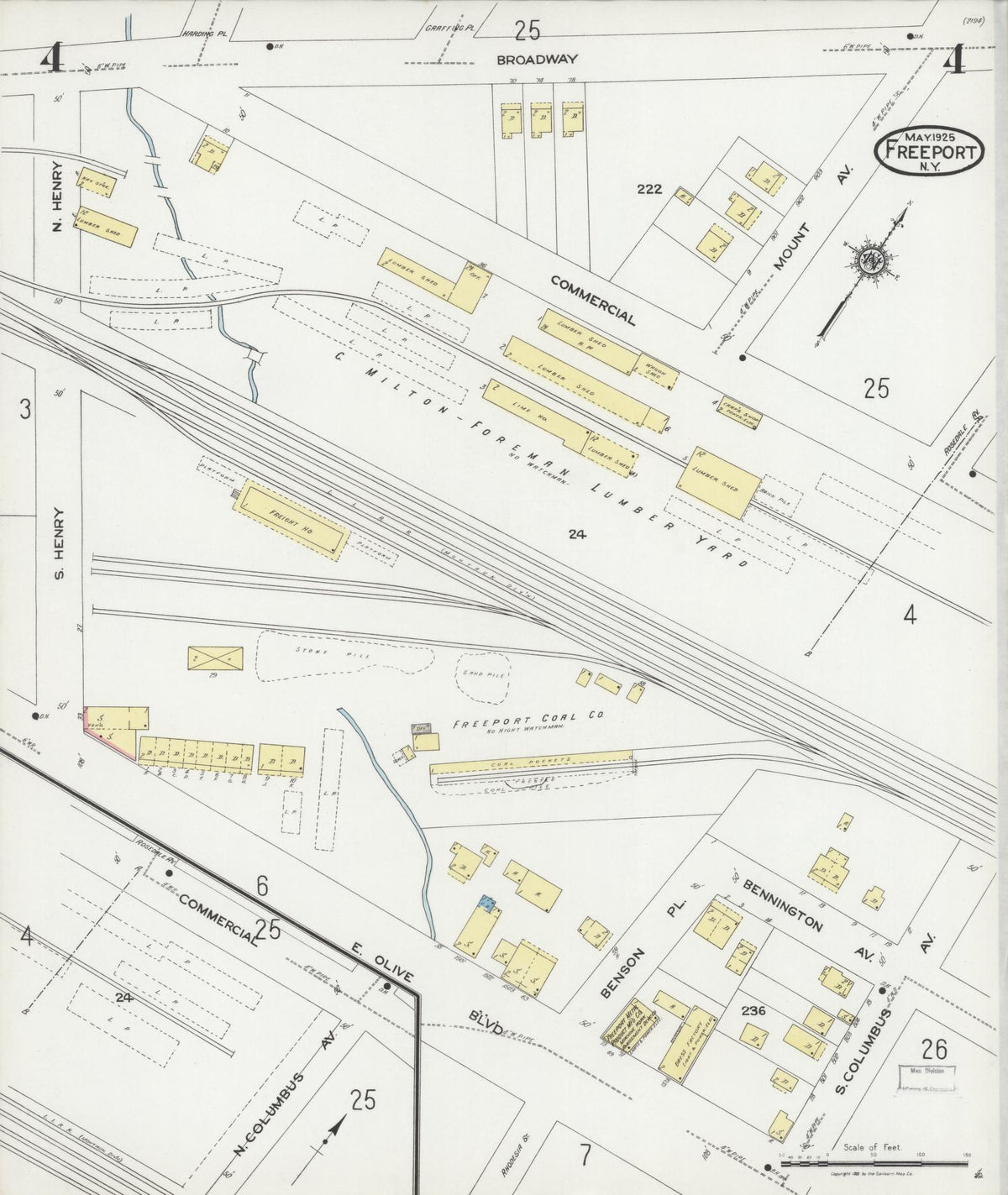 Sanborn Fire Insurance Map from Freeport, Nassau County, New York (1925), Sheet #0004 - Complete Map Set gallery image, historic Sanborn map, vintage wall art, New York New York