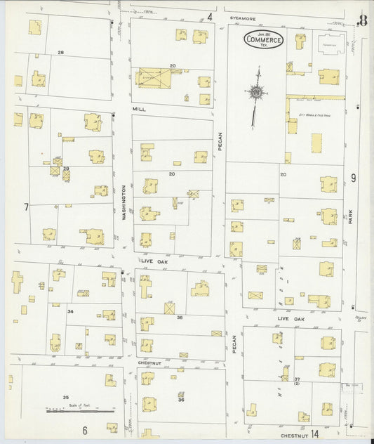 Sanborn Fire Insurance Map from Commerce, Hunt County, Texas (1911), Sheet #0008 - Historic Sanborn Fire Insurance Map Print, vintage old map wall art, antique decor, genealogy gift, Texas Texas map