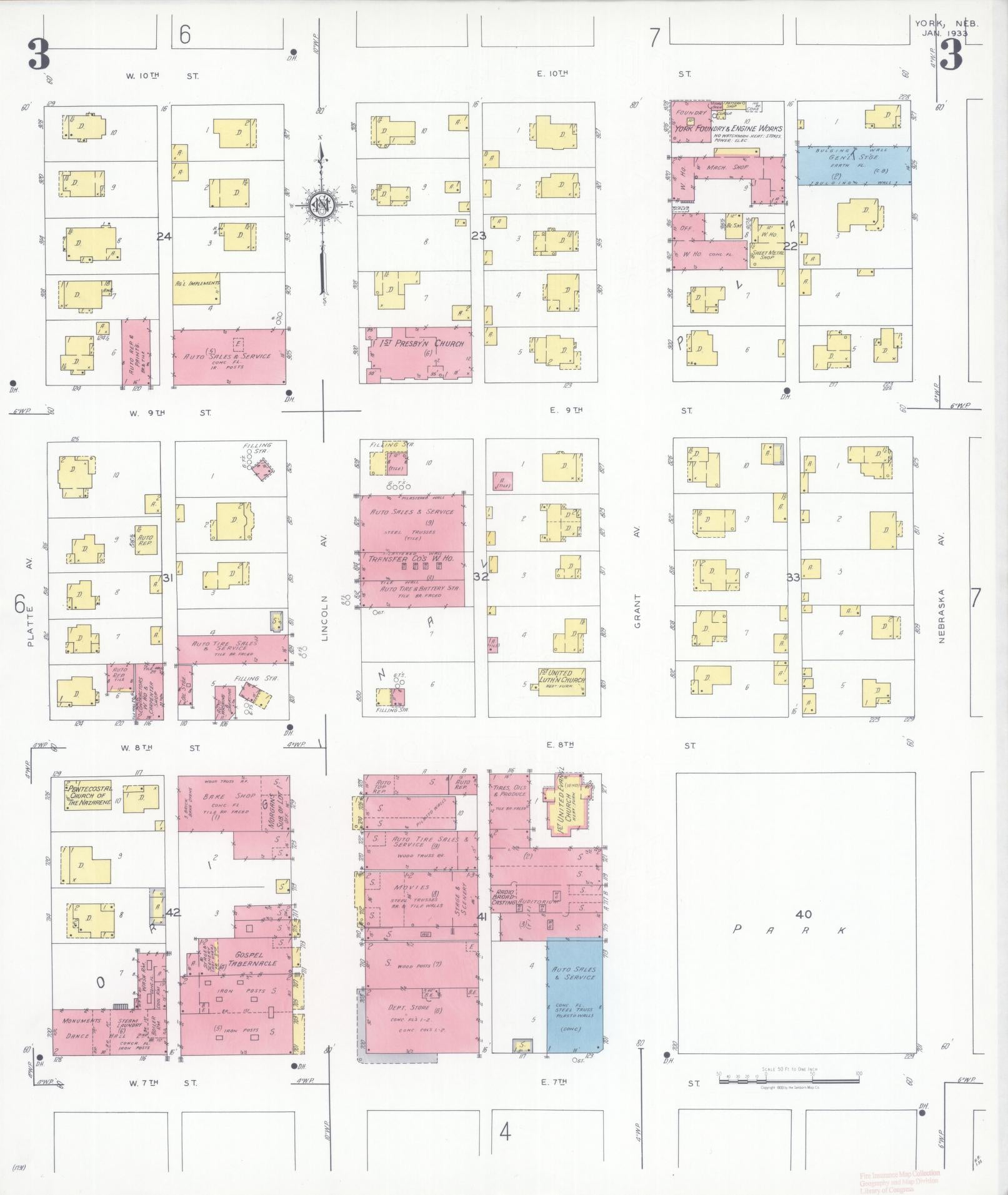 Sanborn Fire Insurance Map from York, York County, Nebraska (1933), Sheet #0003 - Historic Sanborn Fire Insurance Map Print, vintage old map wall art, antique decor, genealogy gift, Nebraska Nebraska map