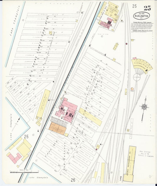 Sanborn Fire Insurance Map from Burlington, Chittenden County, Vermont (1912), Sheet #0025 - Historic Sanborn Fire Insurance Map Print, vintage old map wall art, antique decor, genealogy gift, Vermont Vermont map