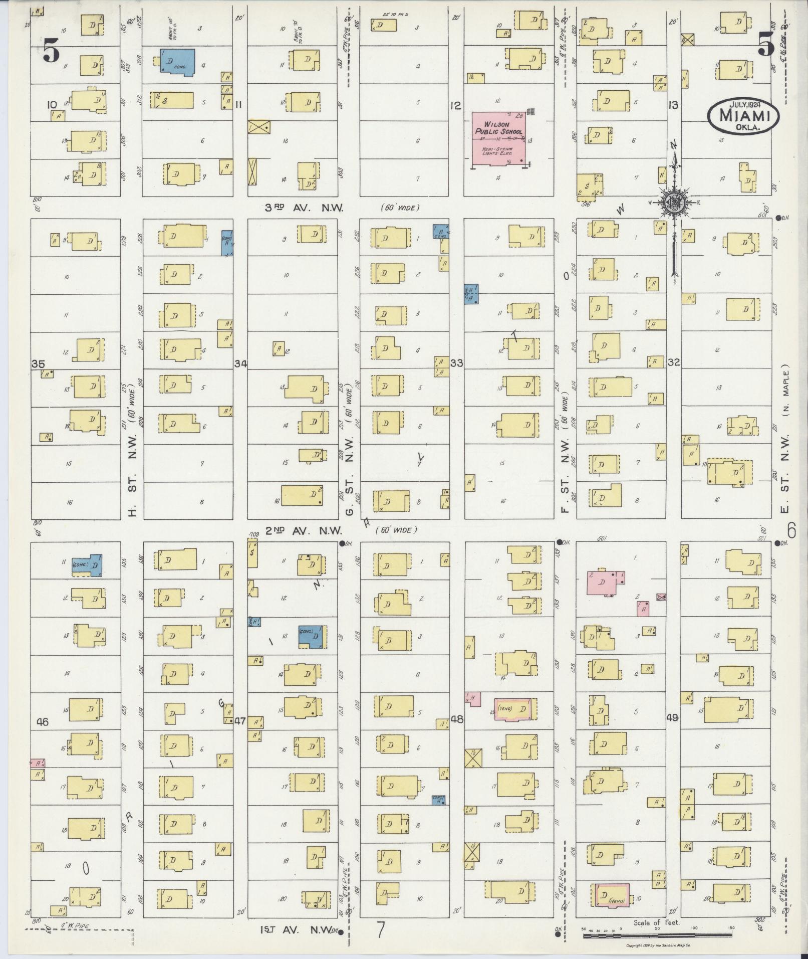 Sanborn Fire Insurance Map from Miami, Ottawa County, Oklahoma (1924), Sheet #0005 - Historic Sanborn Fire Insurance Map Print, vintage old map wall art, antique decor, genealogy gift, Oklahoma Oklahoma map