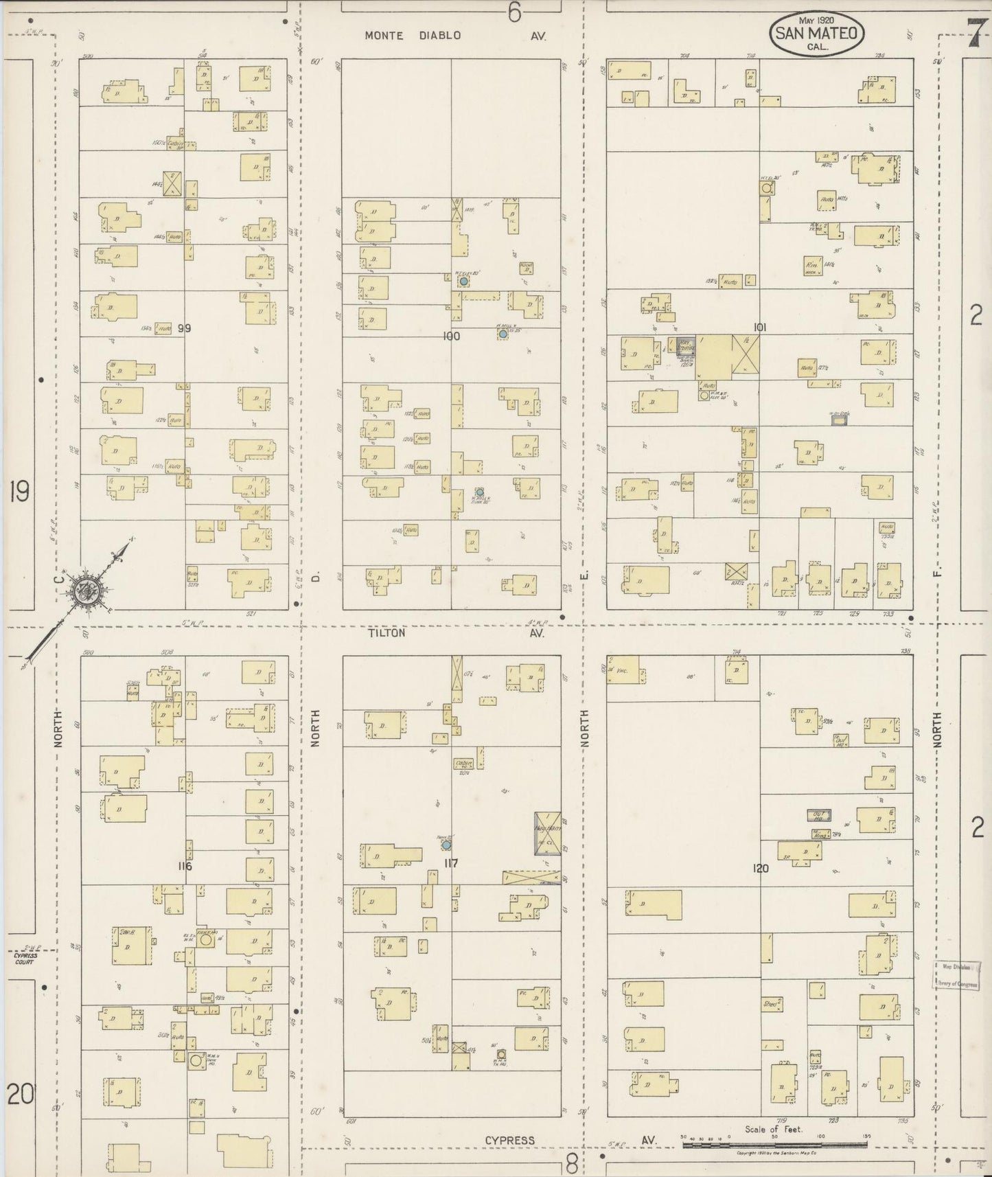 Sanborn Fire Insurance Map from San Mateo, San Mateo County, California (1920), Sheet #0007 - Complete Map Set gallery image, historic Sanborn map, vintage wall art, California California
