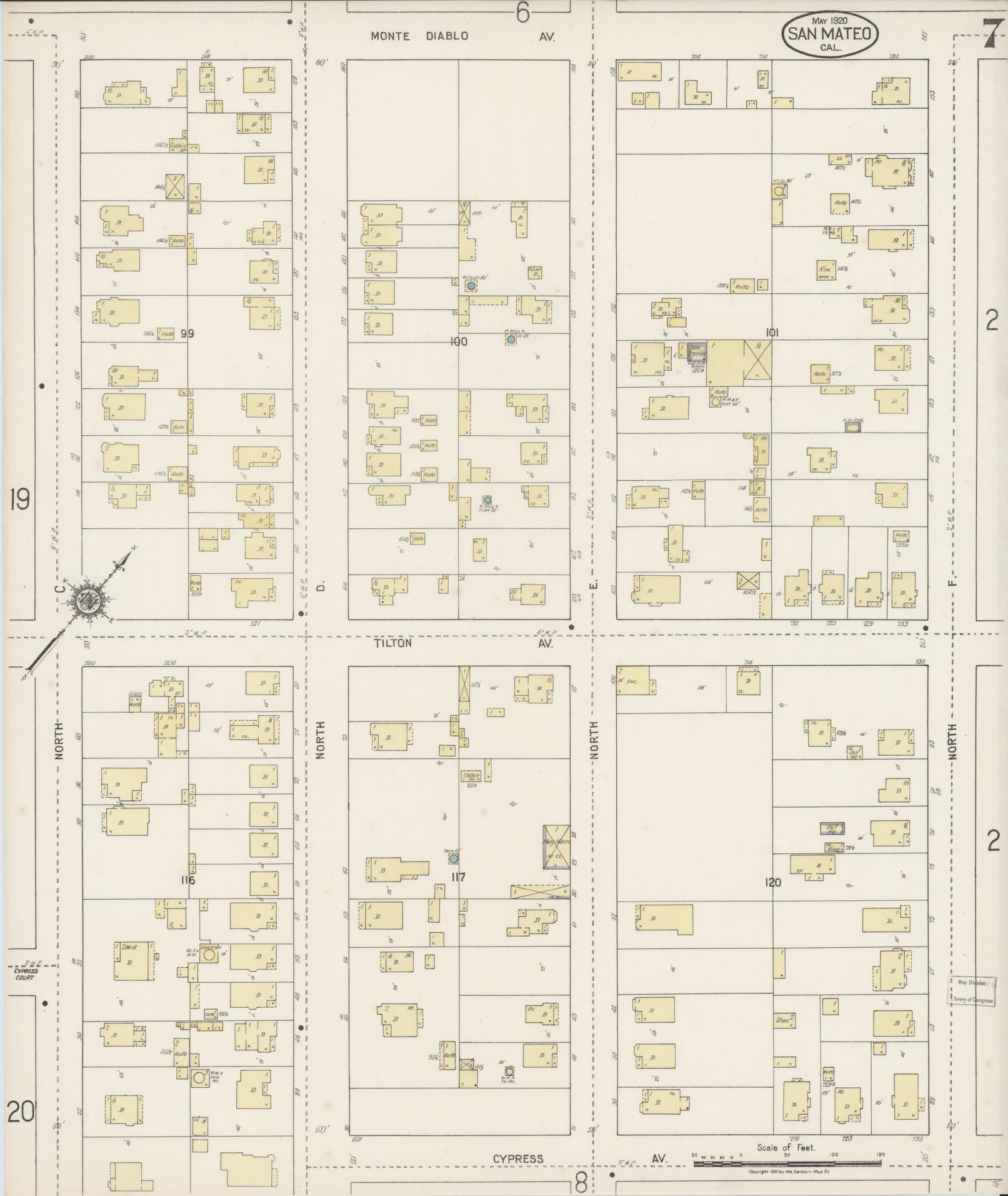 Sanborn Fire Insurance Map from San Mateo, San Mateo County, California (1920), Sheet #0007 - Complete Map Set gallery image, historic Sanborn map, vintage wall art, California California