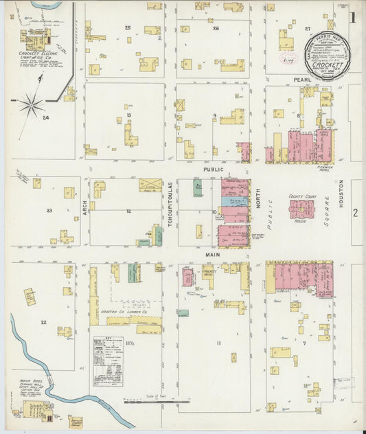 Sanborn Fire Insurance Map from Crockett, Houston County, Texas (1896), Sheet #0001 - Complete Map Set gallery image, historic Sanborn map, vintage wall art, Texas Texas