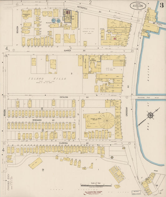 Sanborn Fire Insurance Map from Avalon, Los Angeles County, California (1919), Sheet #0003 - Historic Sanborn Fire Insurance Map Print, vintage old map wall art, antique decor, genealogy gift, California California map