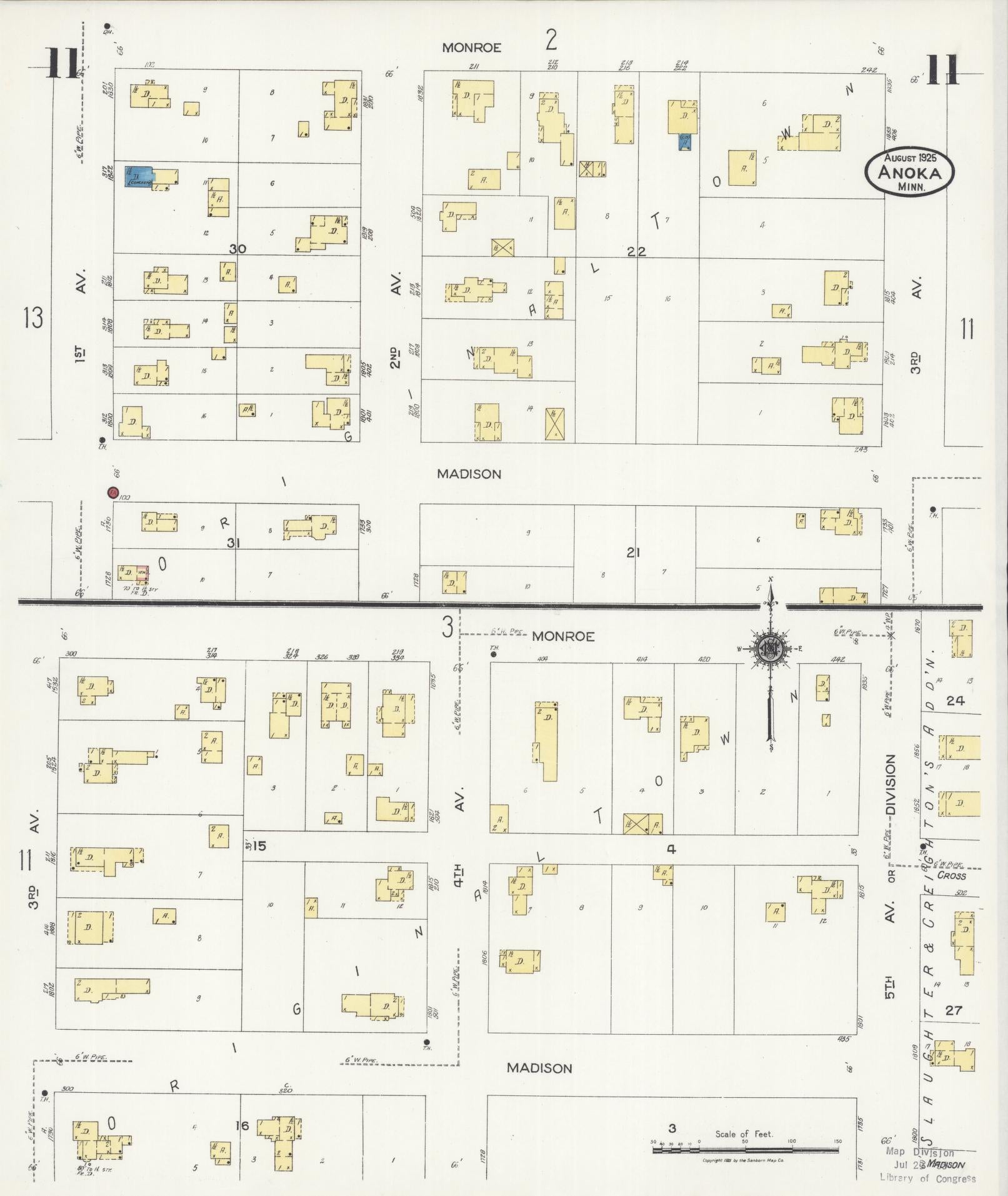 Sanborn Fire Insurance Map from Anoka, Anoka County, Minnesota (1925), Sheet #0011 - Complete Map Set gallery image, historic Sanborn map, vintage wall art, Minnesota Minnesota