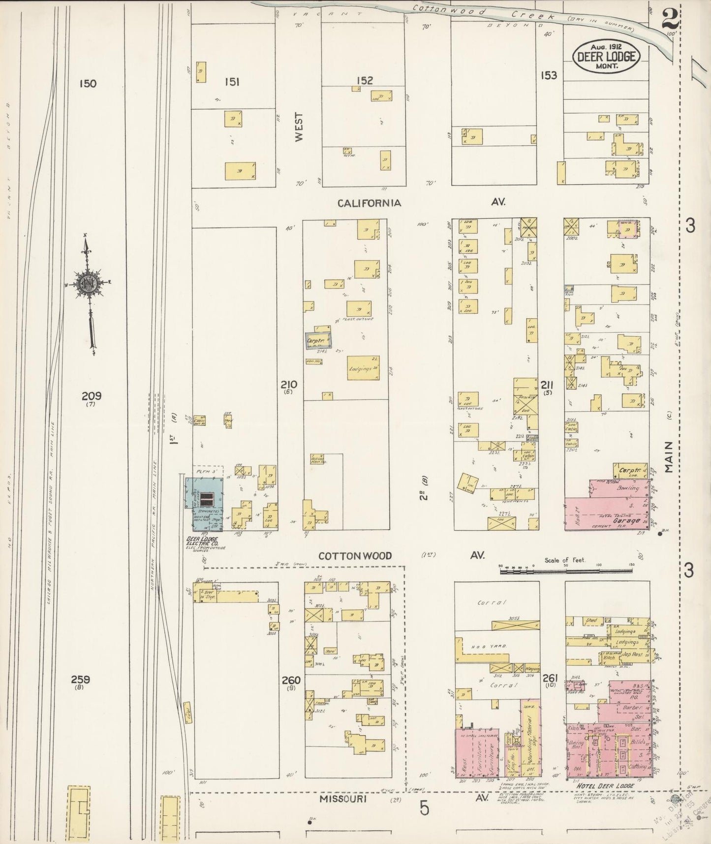 Sanborn Fire Insurance Map from Deer Lodge, Powell County, Montana (1912), Sheet #0002 - Complete Map Set gallery image, historic Sanborn map, vintage wall art, Montana Montana