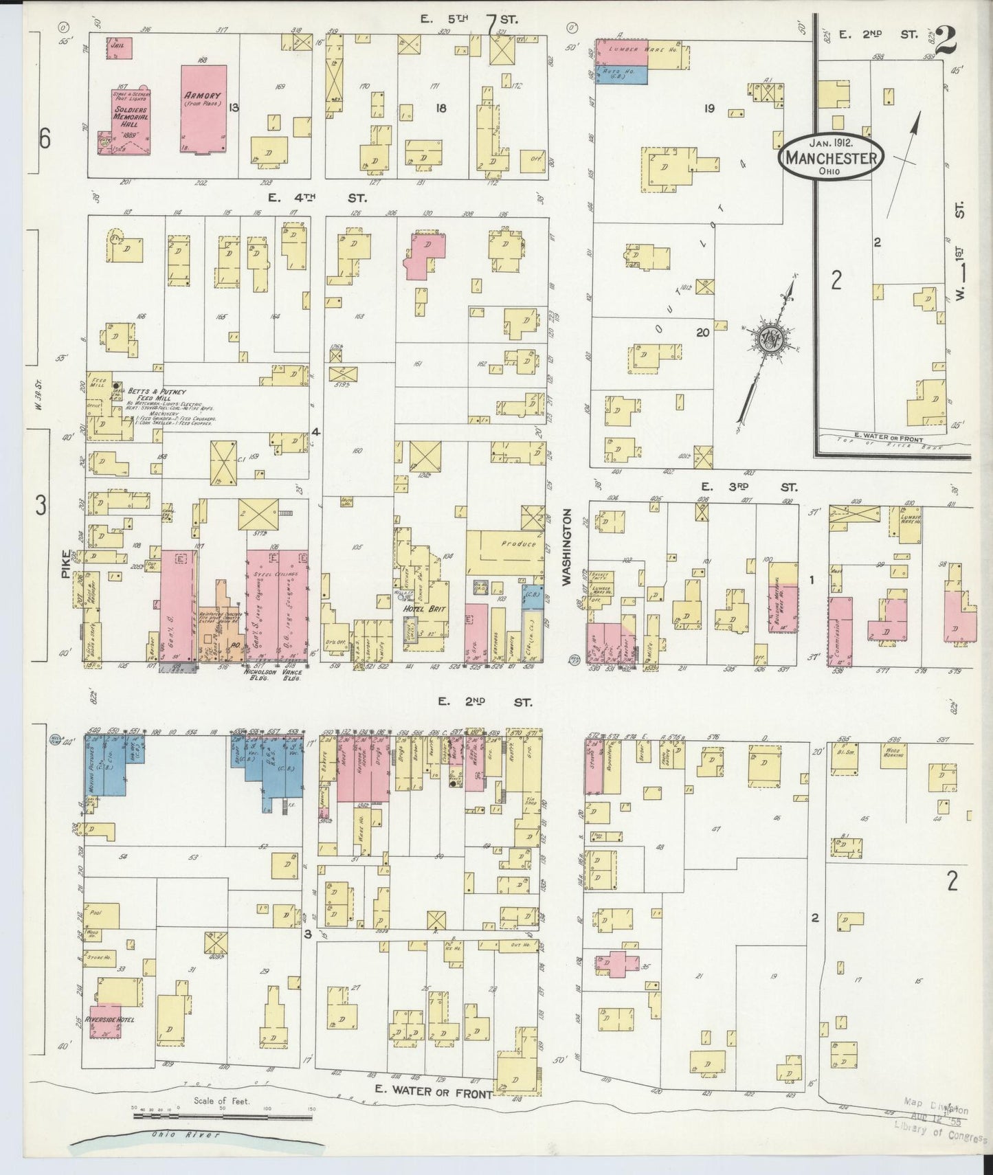 Sanborn Fire Insurance Map from Manchester, Adams County, Ohio (1912), Sheet #0002 - Historic Sanborn Fire Insurance Map Print, vintage old map wall art, antique decor, genealogy gift, Ohio Ohio map