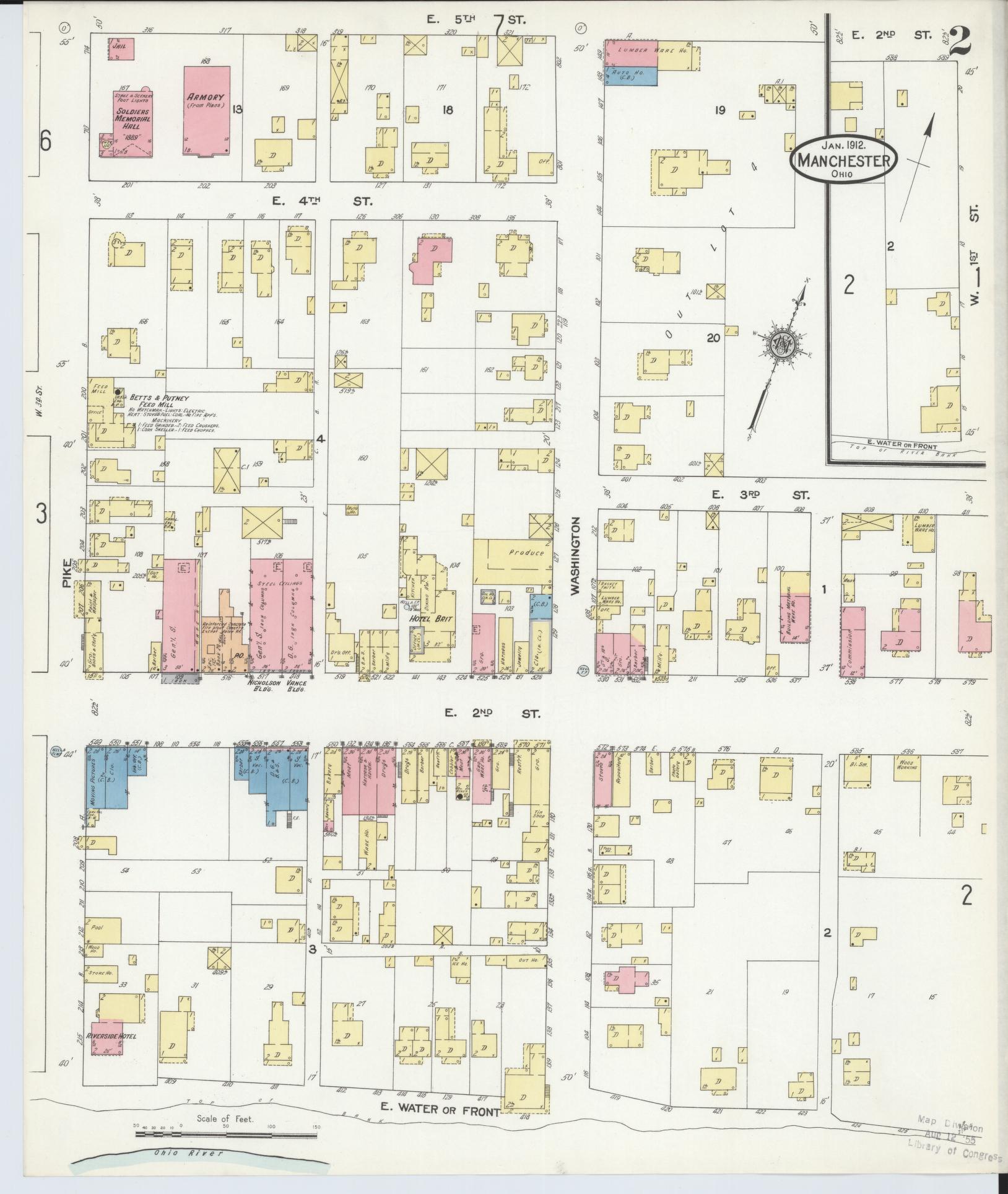 Sanborn Fire Insurance Map from Manchester, Adams County, Ohio (1912), Sheet #0002 - Historic Sanborn Fire Insurance Map Print, vintage old map wall art, antique decor, genealogy gift, Ohio Ohio map