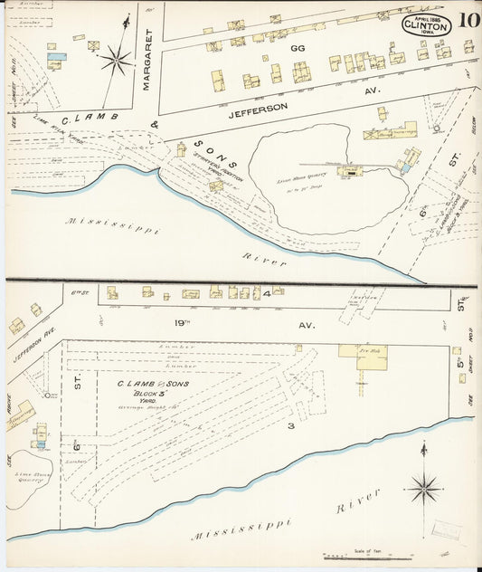 Sanborn Fire Insurance Map from Clinton, Clinton County, Iowa (1885), Sheet #0010 - Historic Sanborn Fire Insurance Map Print, vintage old map wall art