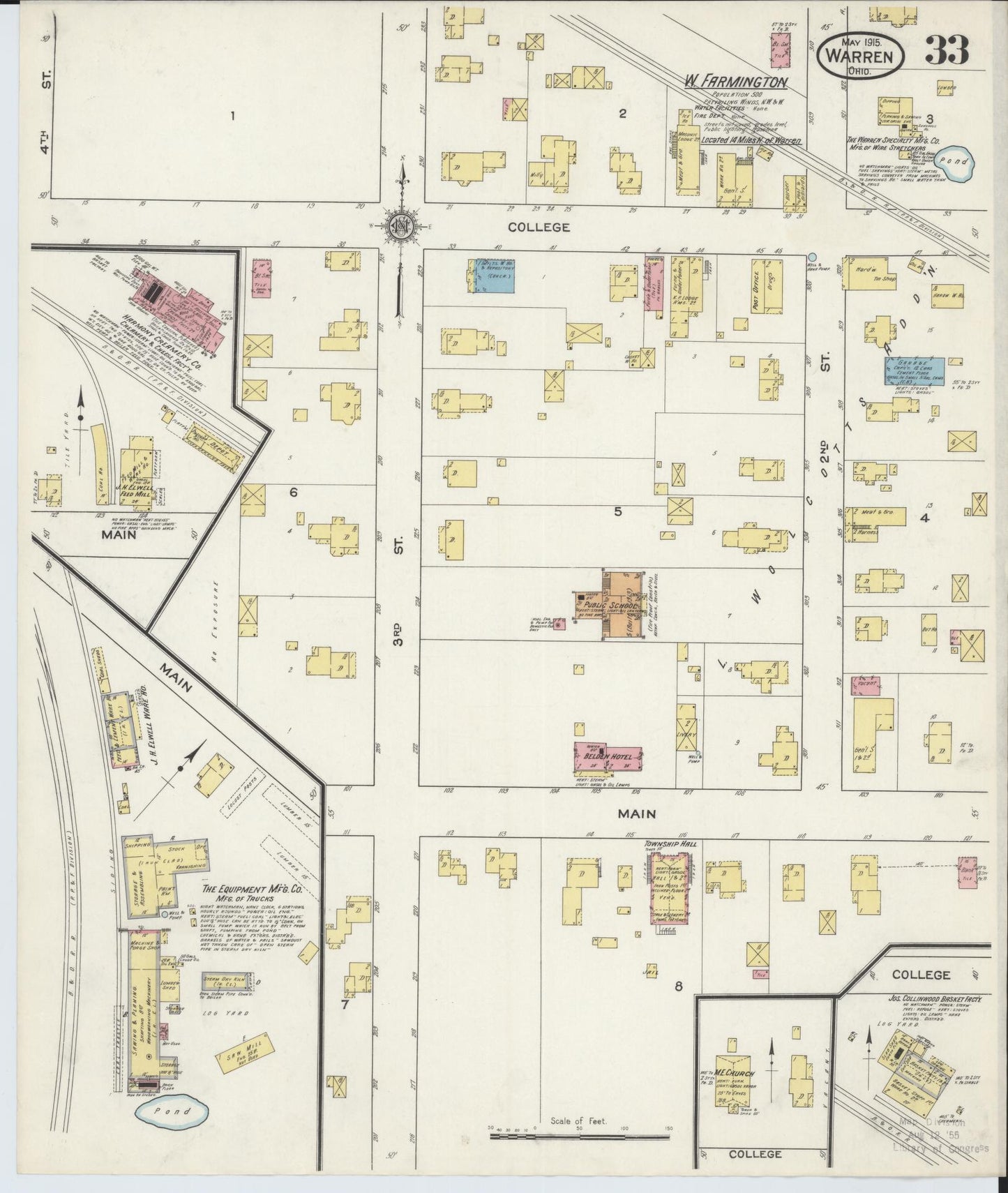 Sanborn Fire Insurance Map from Warren, Trumbull County, Ohio (1915), Sheet #0033 - Historic Sanborn Fire Insurance Map Print, vintage old map wall art, antique decor, genealogy gift, Ohio Ohio map