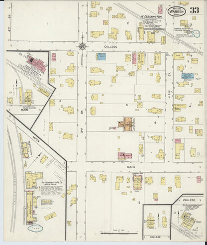 Sanborn Fire Insurance Map from Warren, Trumbull County, Ohio (1915), Sheet #0033 - Historic Sanborn Fire Insurance Map Print, vintage old map wall art, antique decor, genealogy gift, Ohio Ohio map