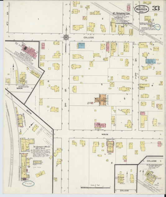 Sanborn Fire Insurance Map from Warren, Trumbull County, Ohio (1915), Sheet #0033 - Historic Sanborn Fire Insurance Map Print, vintage old map wall art, antique decor, genealogy gift, Ohio Ohio map