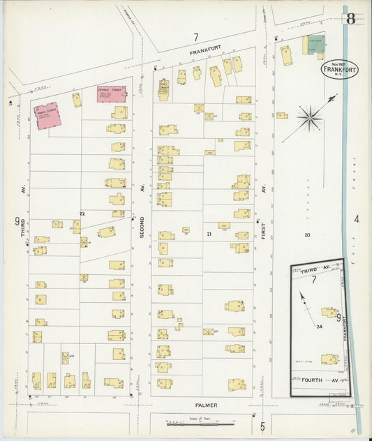 Sanborn Fire Insurance Map from Frankfort, Herkimer County, New York (1907), Sheet #0008 - Historic Sanborn Fire Insurance Map Print, vintage old map wall art, antique decor, genealogy gift, New York New York map