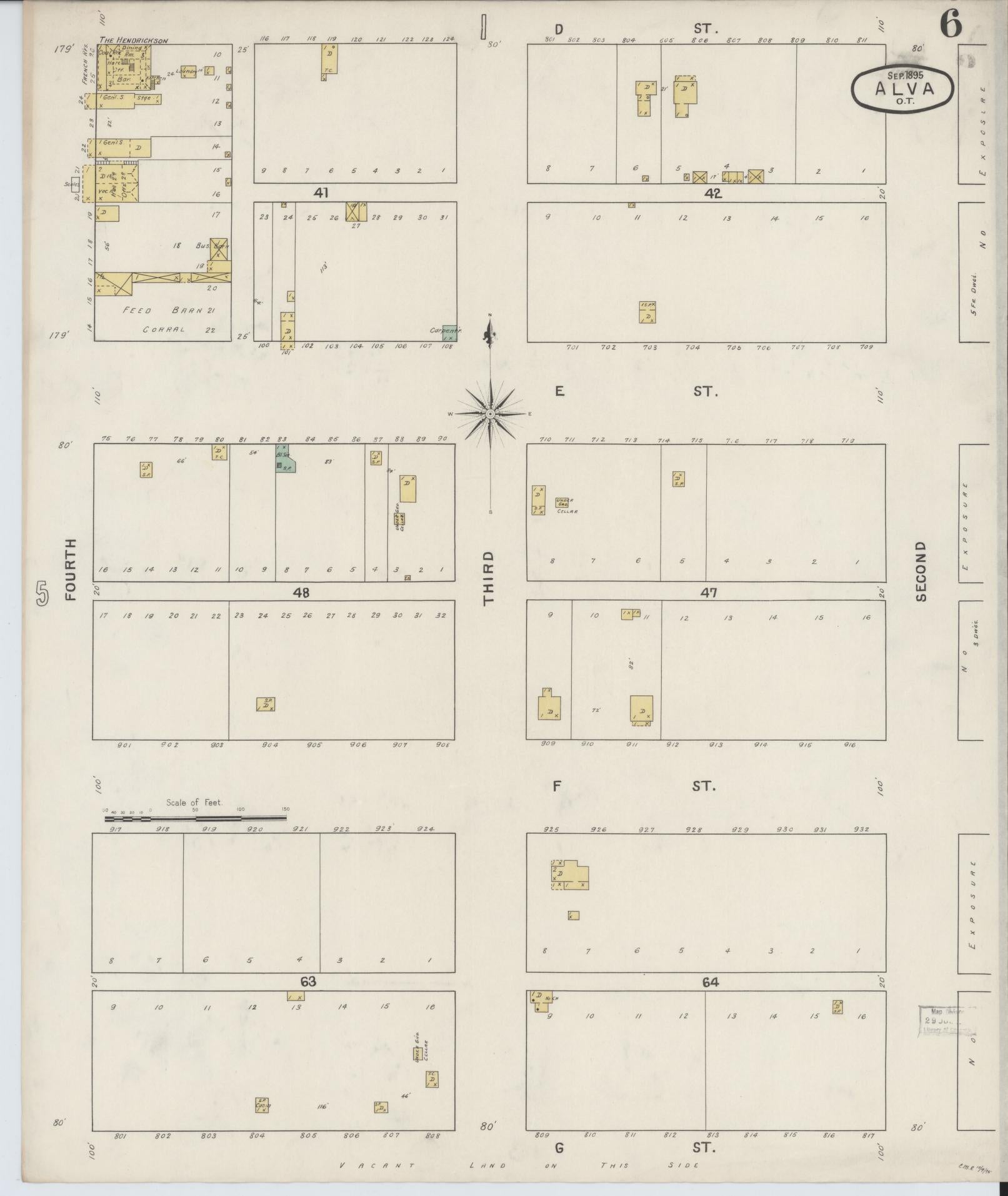 Sanborn Fire Insurance Map from Alva, Woods County, Oklahoma (1895), Sheet #0006 - Complete Map Set gallery image, historic Sanborn map, vintage wall art, Oklahoma Oklahoma