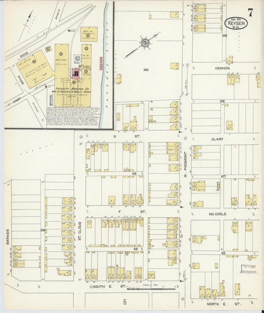 Sanborn Fire Insurance Map from Keyser, Mineral County, West Virginia (1913), Sheet #0007 - Historic Sanborn Fire Insurance Map Print, vintage old map wall art, antique decor, genealogy gift, West Virginia West Virginia map