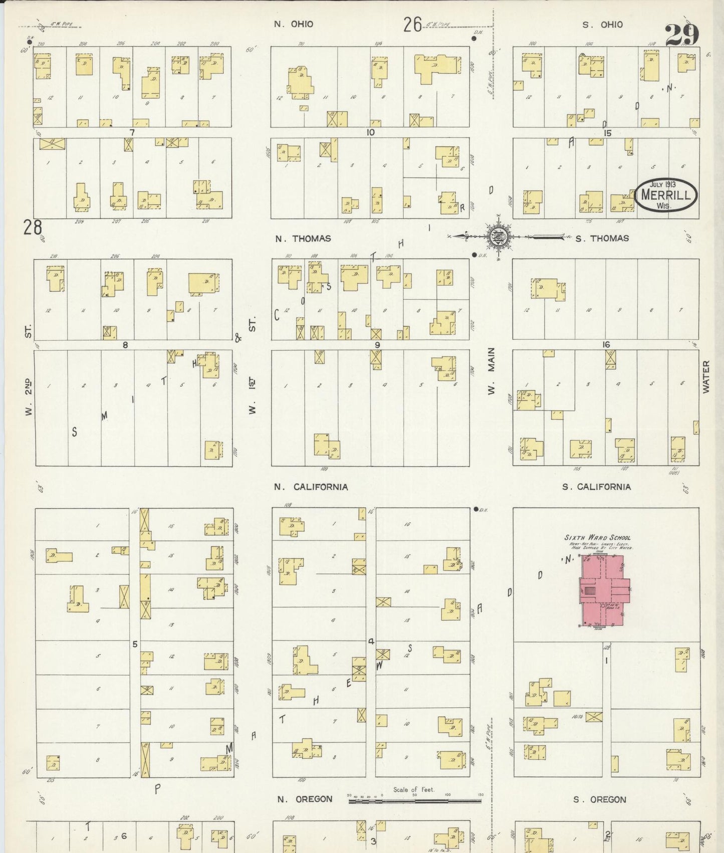 Sanborn Fire Insurance Map from Merrill, Lincoln County, Wisconsin (1913), Sheet #0029 - Complete Map Set gallery image, historic Sanborn map, vintage wall art, Wisconsin Wisconsin
