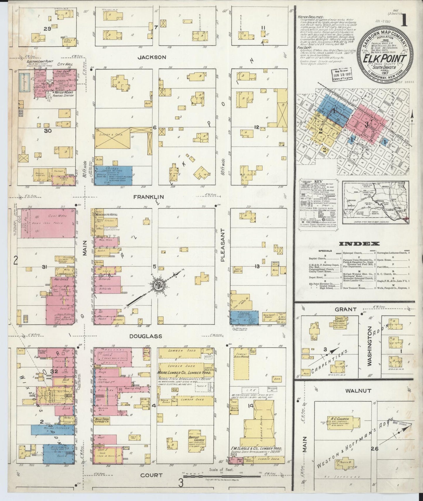 Sanborn Fire Insurance Map from Elk Point, Union County, South Dakota (1917), Sheet #0001 - Complete Map Set gallery image, historic Sanborn map, vintage wall art, South Dakota South Dakota