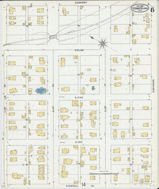 Sanborn Fire Insurance Map from Grand Island, Hall County, Nebraska (1905), Sheet #0006 - Historic Sanborn Fire Insurance Map Print, vintage old map wall art, antique decor, genealogy gift, Nebraska Nebraska map