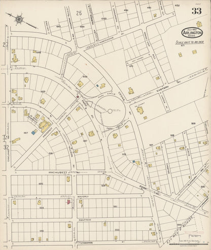 Sanborn Fire Insurance Map from Arlington, Middlesex County, Massachusetts (1922), Sheet #0033 - Historic Sanborn Fire Insurance Map Print, vintage old map wall art, antique decor, genealogy gift, Massachusetts Massachusetts map