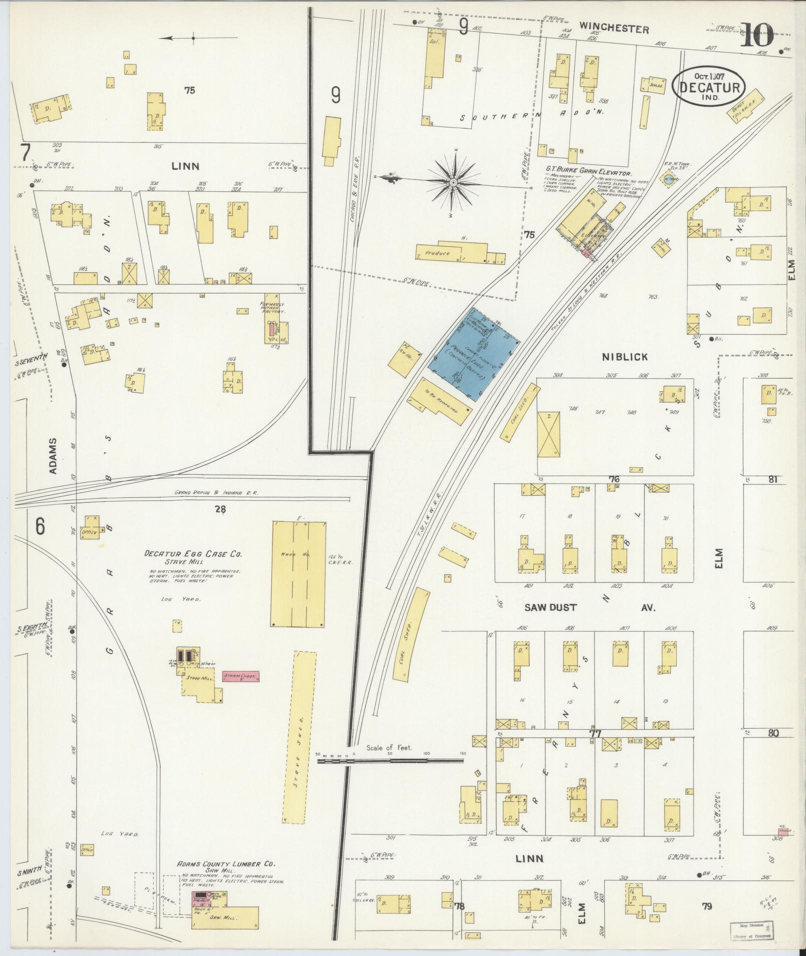 Sanborn Fire Insurance Map from Decatur, Adams County, Indiana (1907), Sheet #0010 - Complete Map Set gallery image, historic Sanborn map, vintage wall art, Indiana Indiana