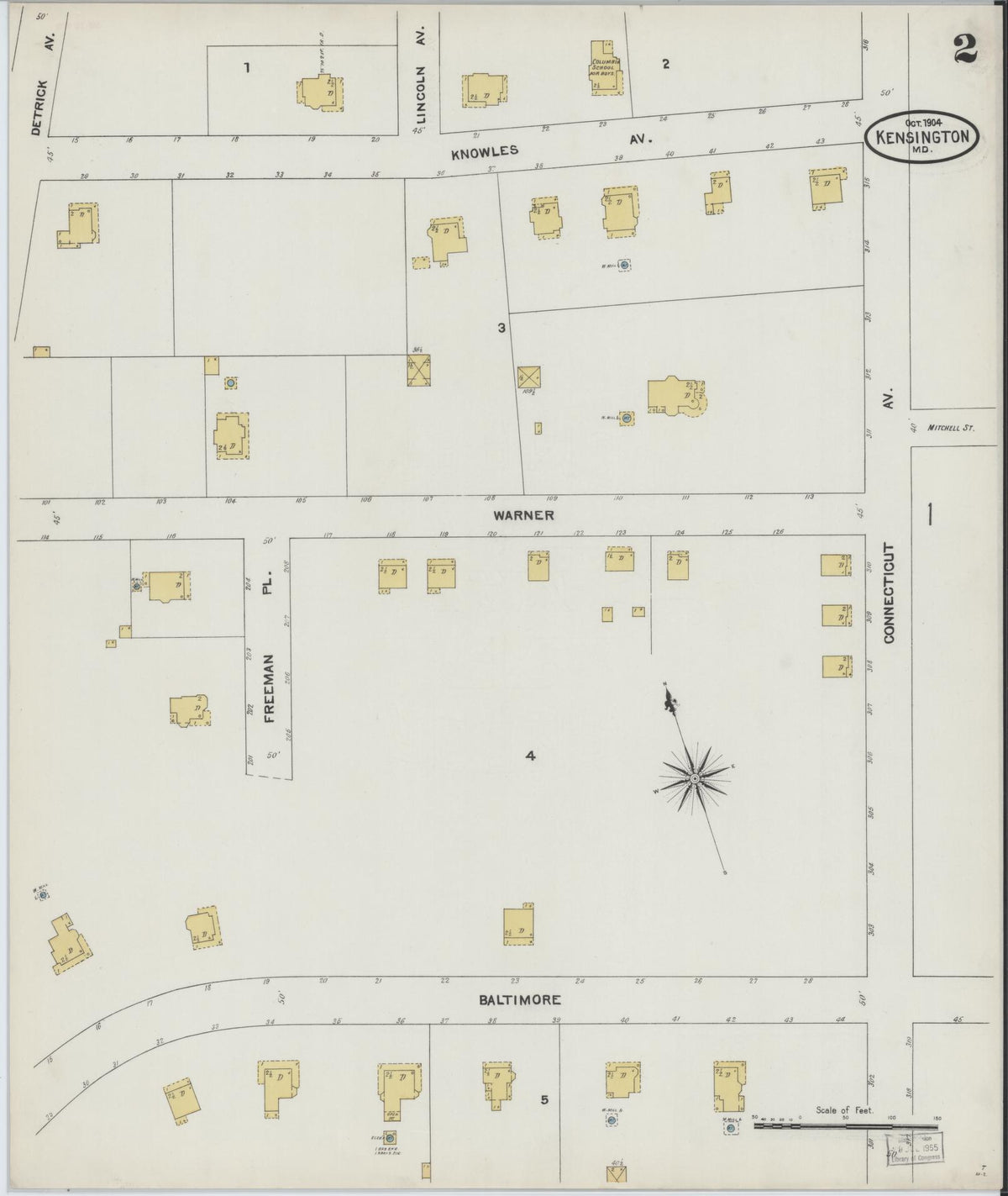 Sanborn Fire Insurance Map from Kensington, Montgomery County, Maryland (1904), Sheet #0002 - Historic Sanborn Fire Insurance Map Print, vintage old map wall art, antique decor, genealogy gift, Maryland Maryland map