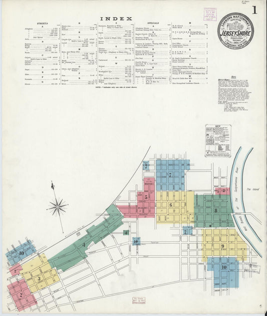 Sanborn Fire Insurance Map from Jersey Shore, Lycoming County, Pennsylvania (1906), Sheet #0001 - Complete Map Set gallery image, historic Sanborn map, vintage wall art, Pennsylvania Pennsylvania