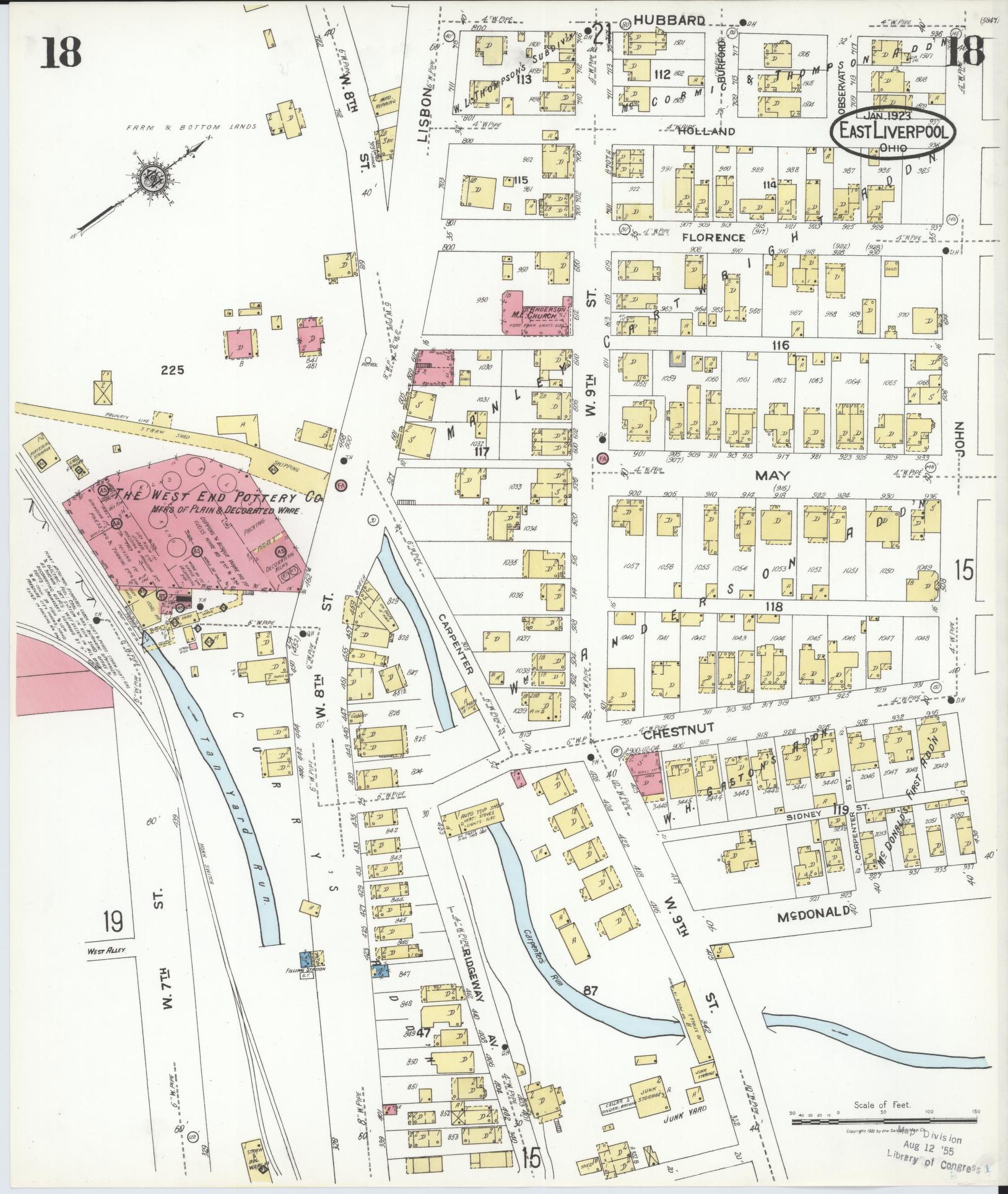 Sanborn Fire Insurance Map from East Liverpool, Columbiana County, Ohio (1923), Sheet #0018 - Historic Sanborn Fire Insurance Map Print, vintage old map wall art, antique decor, genealogy gift, Ohio Ohio map