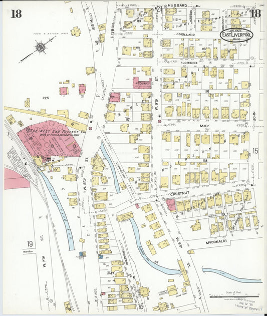 Sanborn Fire Insurance Map from East Liverpool, Columbiana County, Ohio (1923), Sheet #0018 - Historic Sanborn Fire Insurance Map Print, vintage old map wall art, antique decor, genealogy gift, Ohio Ohio map