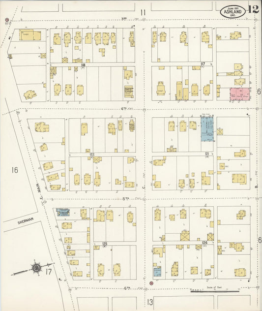 Sanborn Fire Insurance Map from Ashland, Jackson County, Oregon (1911), Sheet #0012 - Historic Sanborn Fire Insurance Map Print, vintage old map wall art, antique decor, genealogy gift, Oregon Oregon map