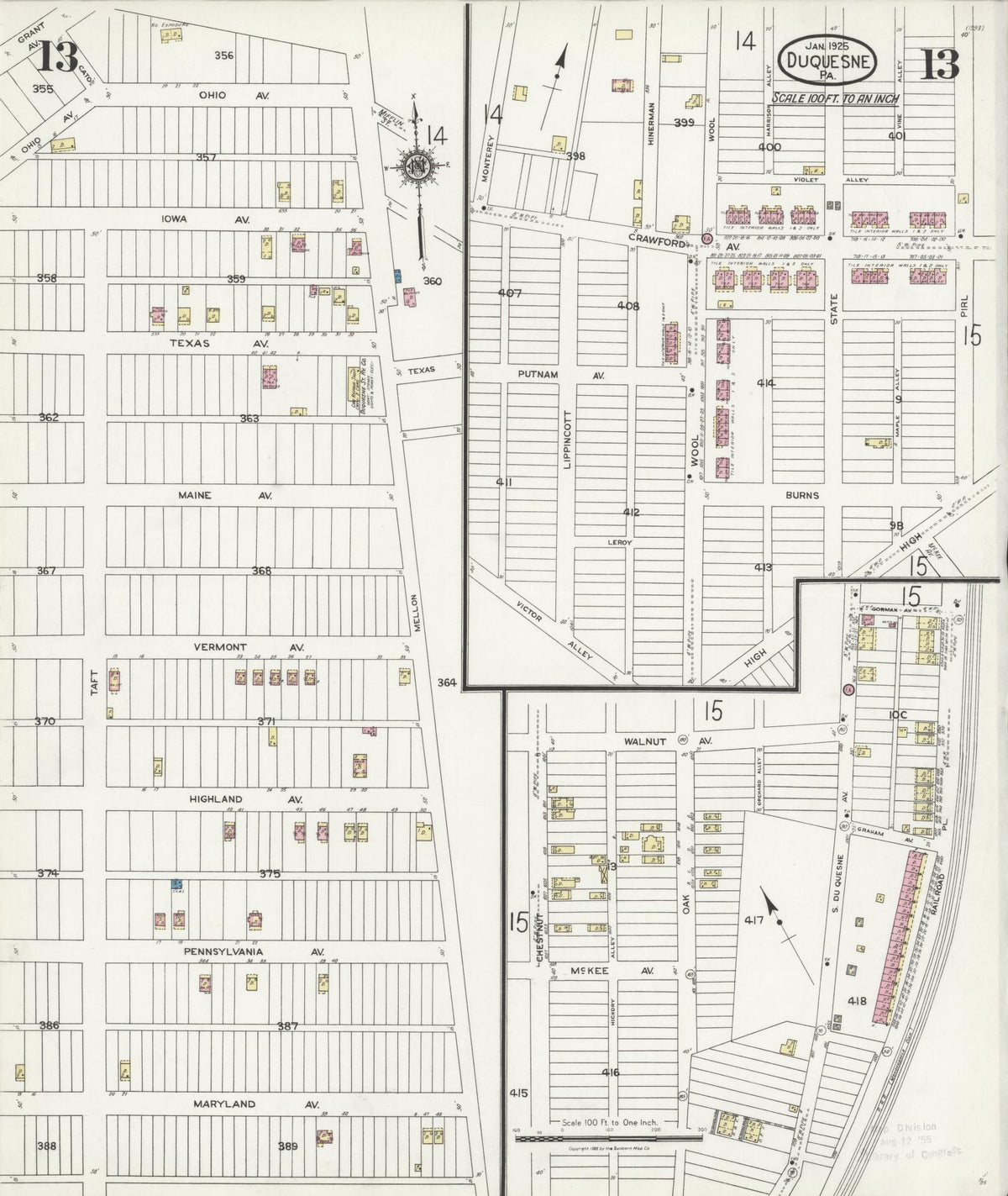 Sanborn Fire Insurance Map from Duquesne, Allegheny County, Pennsylvania (1925), Sheet #0013 - Complete Map Set gallery image, historic Sanborn map, vintage wall art, Pennsylvania Pennsylvania