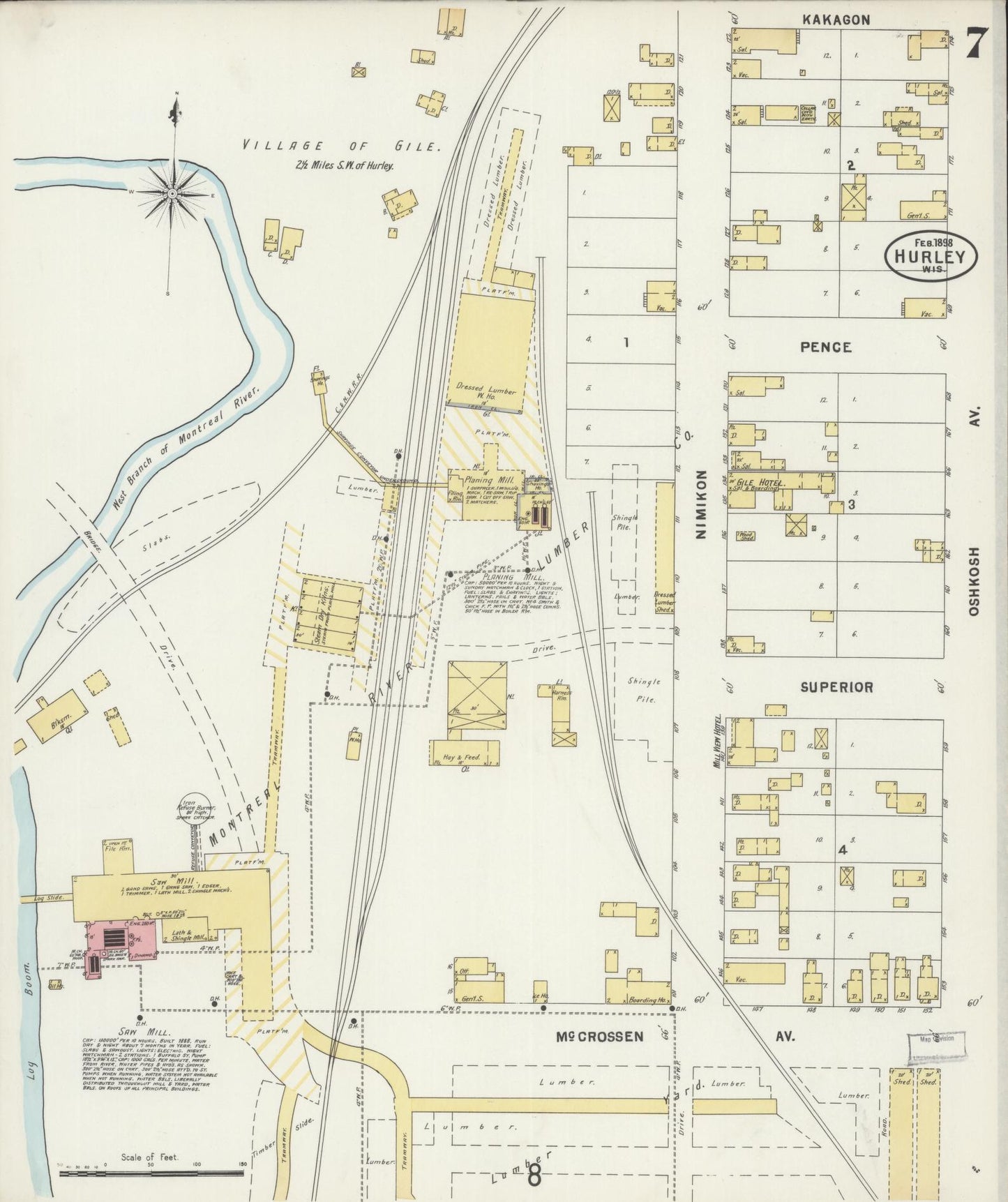 Sanborn Fire Insurance Map from Hurley, Iron County, Wisconsin (1898), Sheet #0007 - Complete Map Set gallery image, historic Sanborn map, vintage wall art, Wisconsin Wisconsin