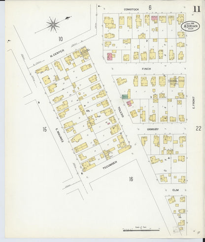 Sanborn Fire Insurance Map from Adrian, Lenawee County, Michigan (1908), Sheet #0011 - Complete Map Set gallery image, historic Sanborn map, vintage wall art, Michigan Michigan