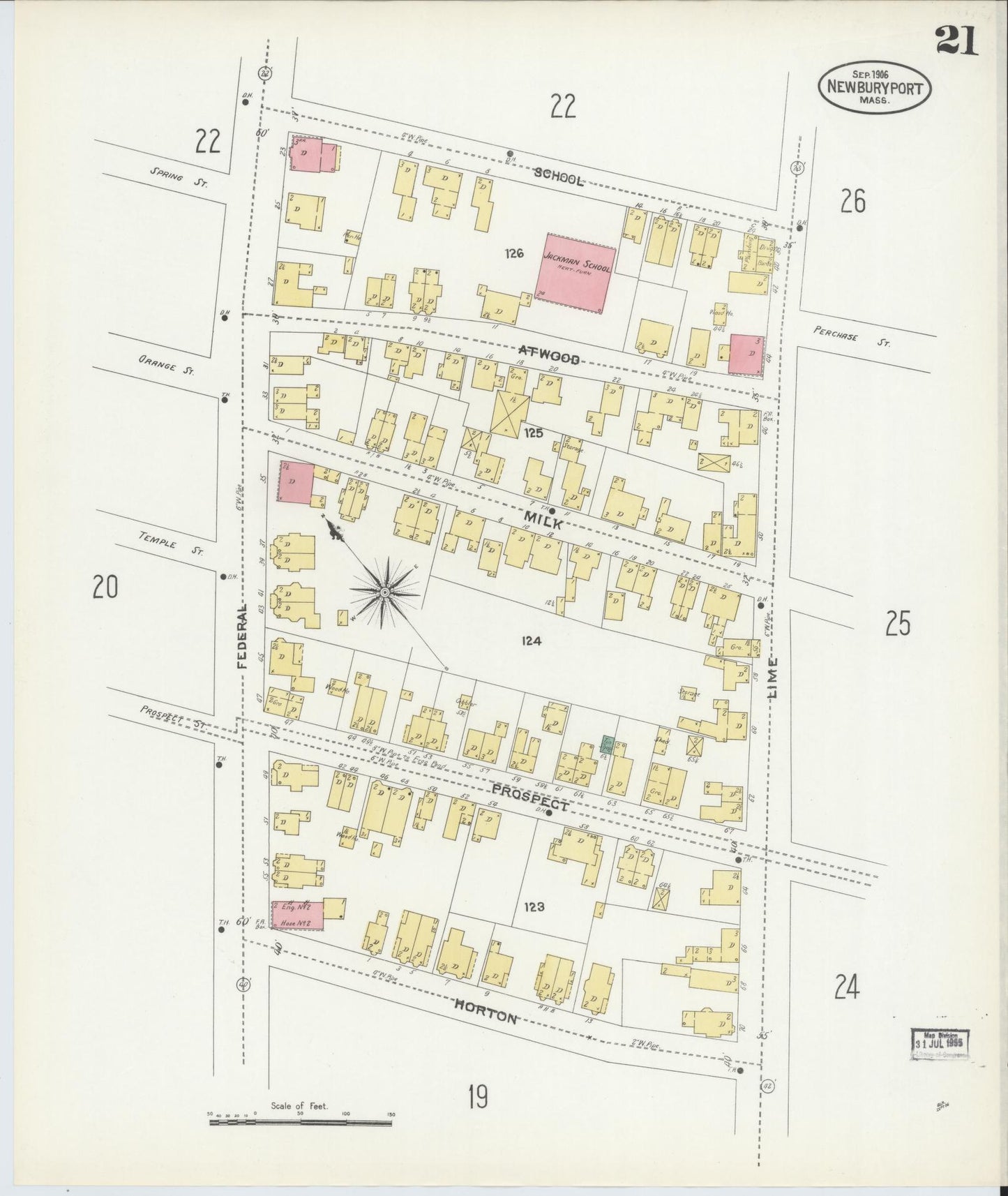 Sanborn Fire Insurance Map from Newburyport, Essex County, Massachusetts (1906), Sheet #0021 - Historic Sanborn Fire Insurance Map Print, vintage old map wall art, antique decor, genealogy gift, Massachusetts Massachusetts map