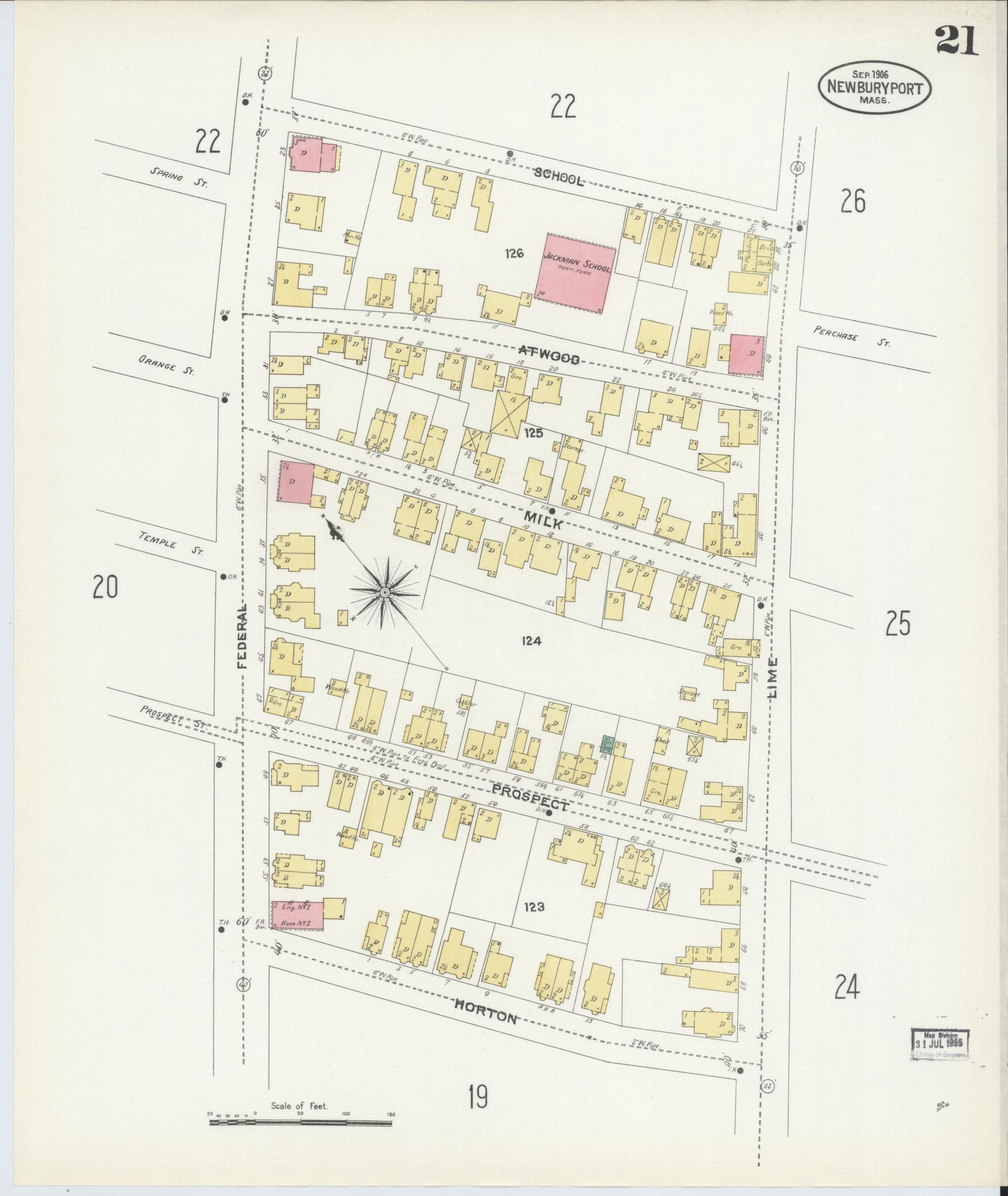 Sanborn Fire Insurance Map from Newburyport, Essex County, Massachusetts (1906), Sheet #0021 - Historic Sanborn Fire Insurance Map Print, vintage old map wall art, antique decor, genealogy gift, Massachusetts Massachusetts map