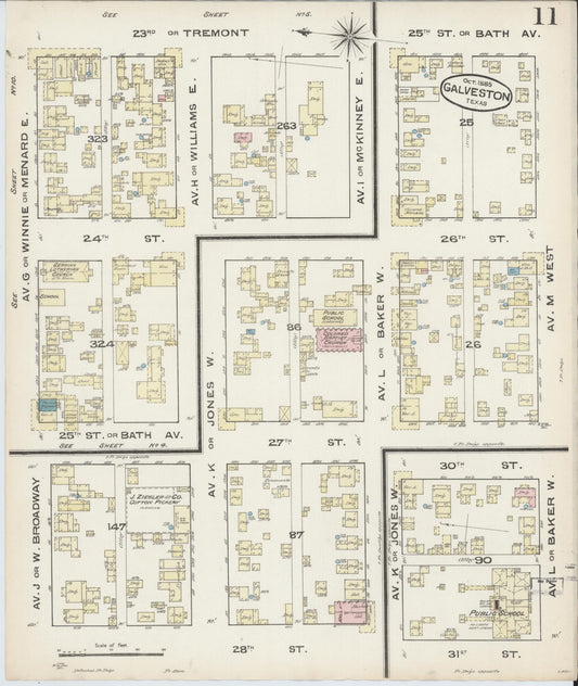 Sanborn Fire Insurance Map from Galveston, Galveston County, Texas (1885), Sheet #0011 - Historic Sanborn Fire Insurance Map Print, vintage old map wall art, antique decor, genealogy gift, Texas Texas map